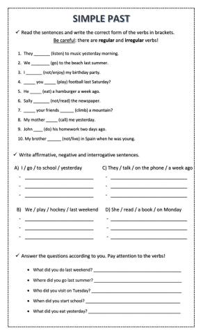 5th Grade Test Unit 8 - Past Simple