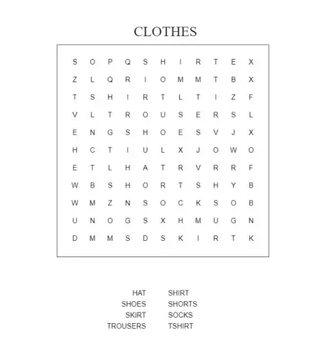 Wordsearch - Clothes