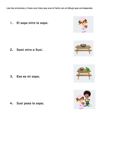 Lee las oraciones y elige la lámina correspondiente