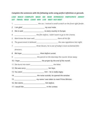 Perfect gerund and infinitive