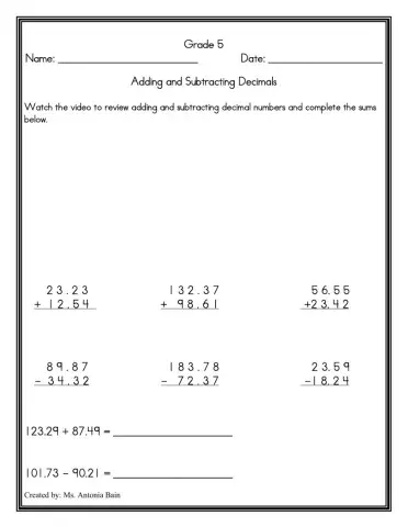 Adding and Subtracting Decimals