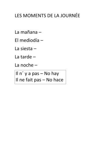 Los momentos de la jornada en francés