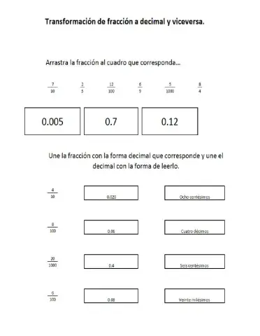 Transformación de decimales a fracciones y viceversa.
