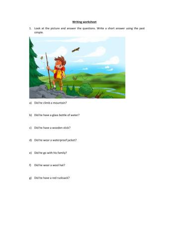 Writing worksheet - Past simple questions and short answers.