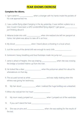 Fear idioms exercise