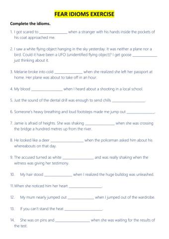 Fear idioms exercise