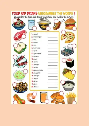 Unscrambled words of food