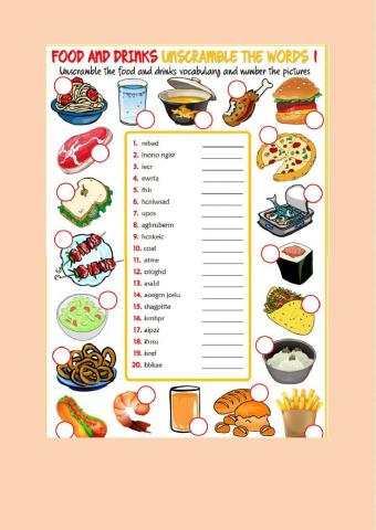 Unscrambled words of food