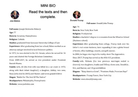 Mini Bio task - Trum and Biden