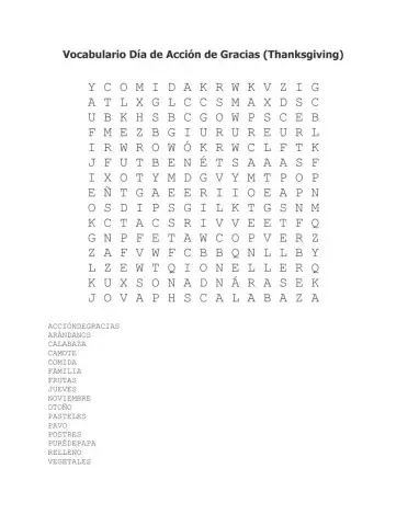 Vocabulario Día de Acción de Gracias