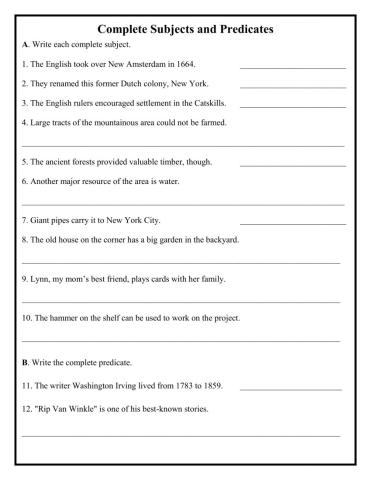 Complete Subject and Predicate Grades 4 and 5