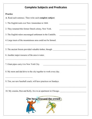 Complete Subject and Complete Predicate grade 6