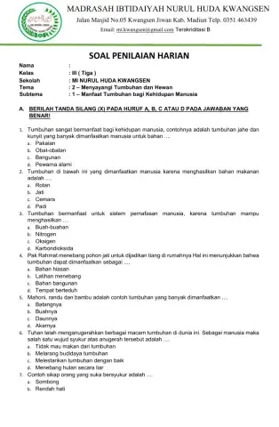 Ulangan harian tema 2 sub1 kelas 3