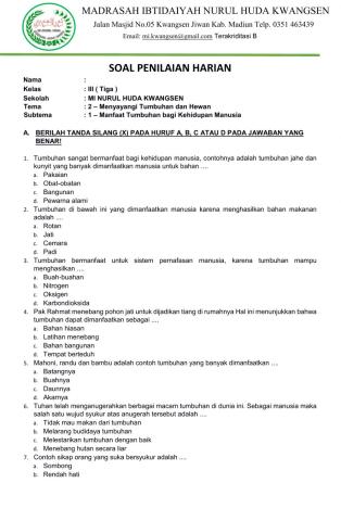 Ulangan harian tema 2 sub1 kelas 3