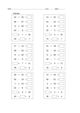 càlcul mental operacions bàsiques 1