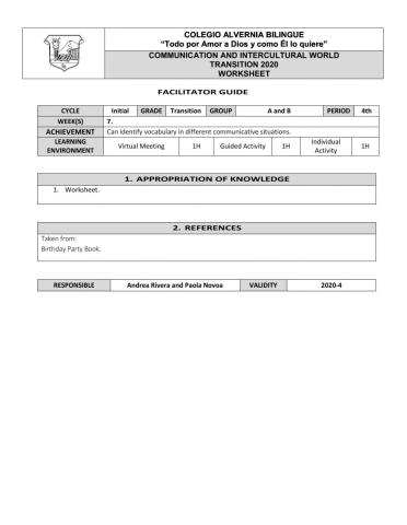 Worksheet birthday party.