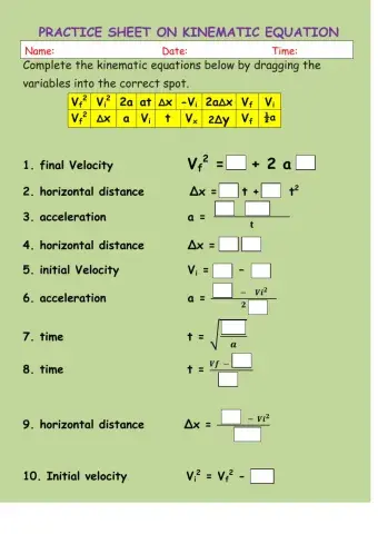 Practice Sheet on Kinematic Equations