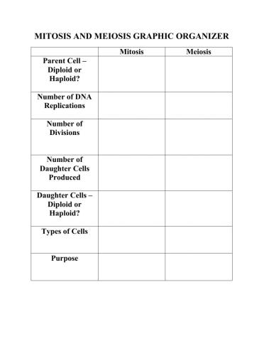 Mitosis & Meiosis Graphic Organizer