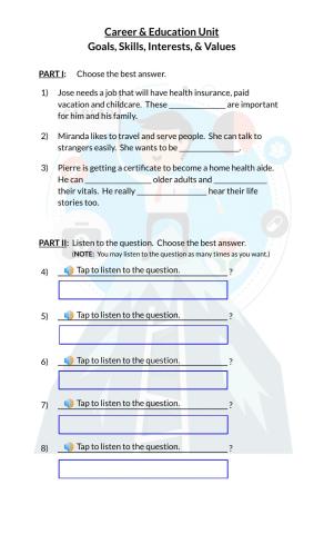 Goals, Skills, Interests and Values