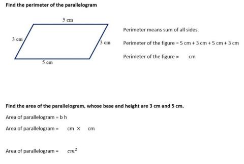 Area and perimeter of parallelogram