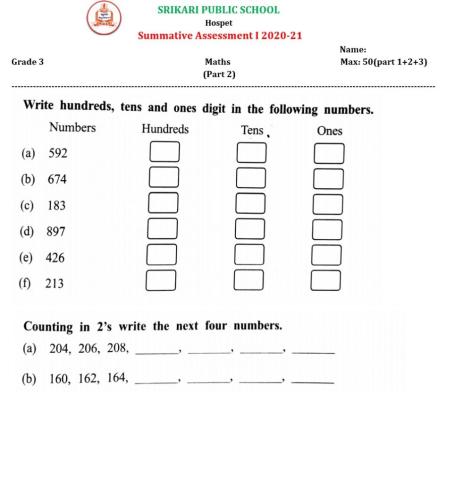 Srikari Public School III std Maths SA 1 Part 2