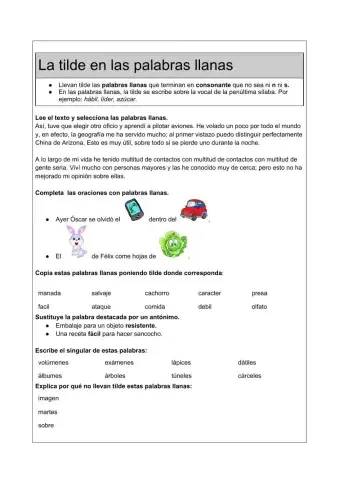 La tilde en las palabras llanas