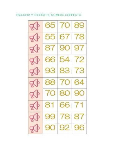 Números 60 70 80 90