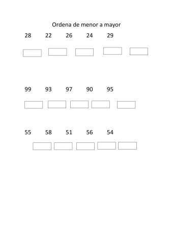 Ordena de menor a mayor