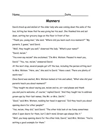 Manners Comprehension Passage