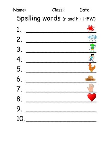 Spelling r and h words and with and that