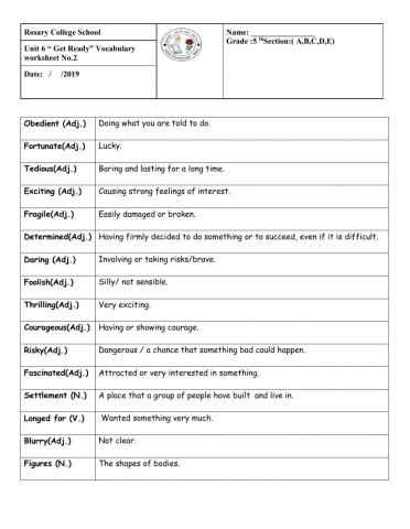 English vocabulary worksheet