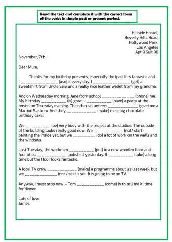 4th present perfect past simple Letter