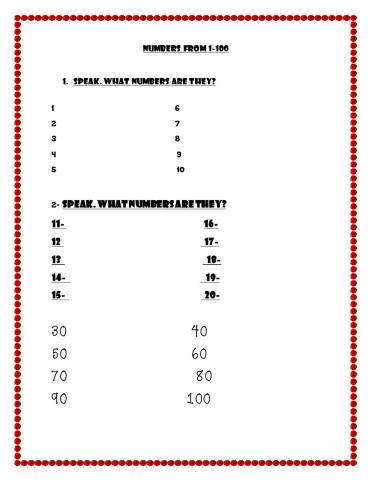 Numbers form 1-100 speaking