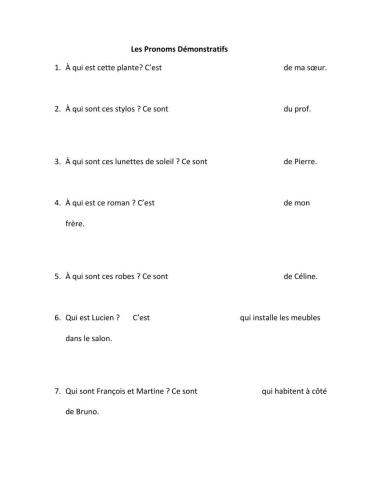 Les Pronoms Démonstratifs