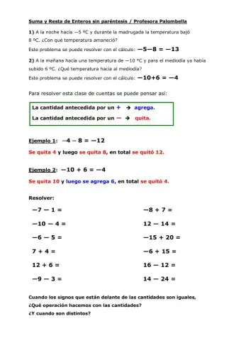 Suma y resta de enteros