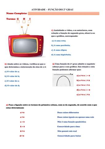 Atividade – função do 2° grau