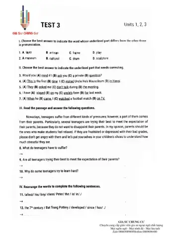 Lớp 9 - Kiểm tra 15' (test số 3)