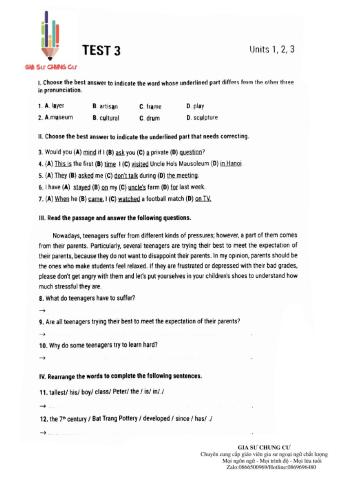 Lớp 9 - Kiểm tra 15' (test số 3)