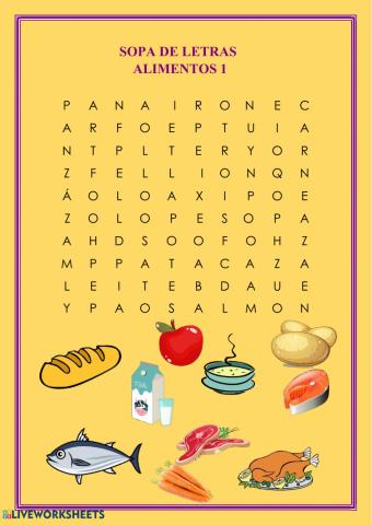 Sopa de letras alimentos 1