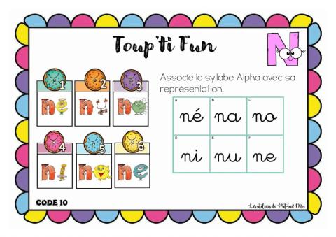 Toup'ti Fun - N - associe la syllabe alpha à sa représentation (Pat-in&Moi)