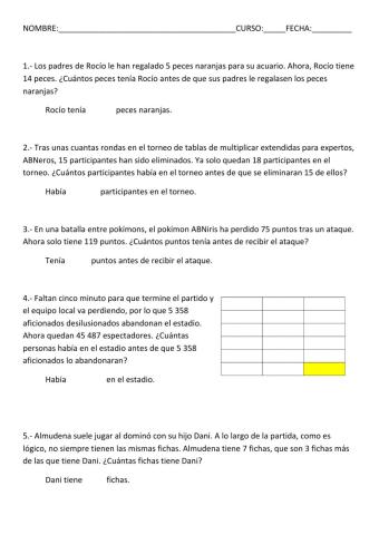 Problemas matematicas 4º