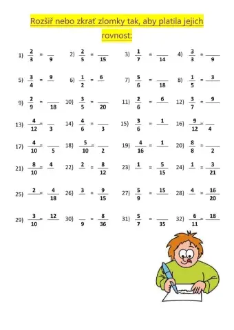 Zlomky - rozšiřování a zkracování zlomků