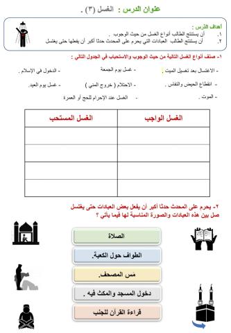 ورقة عمل في درس الغسل (3)ـ