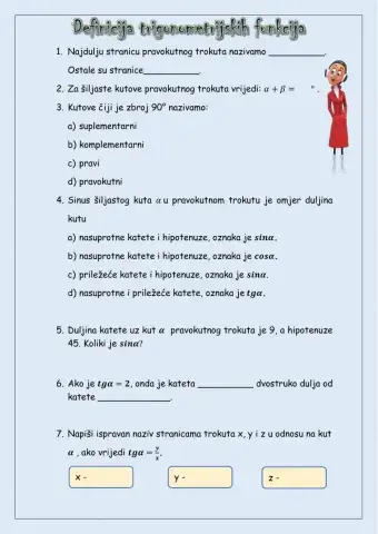 Definicija trigonometrijskih funkcija šiljastog kuta