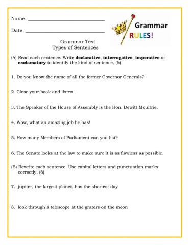 Types of Sentences Test