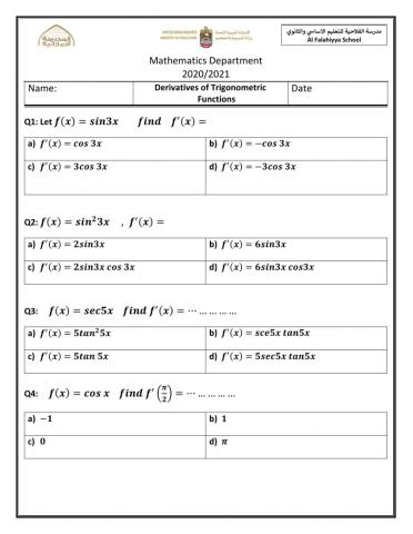 Derivatives of tri functions