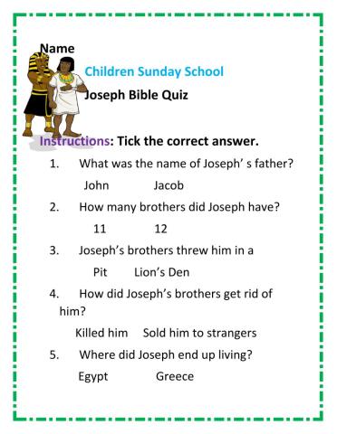 Joseph Bible Quiz