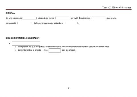 Esquema minerals i roques