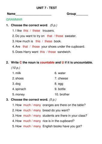 More 1 - UNIT 7 - TEST
