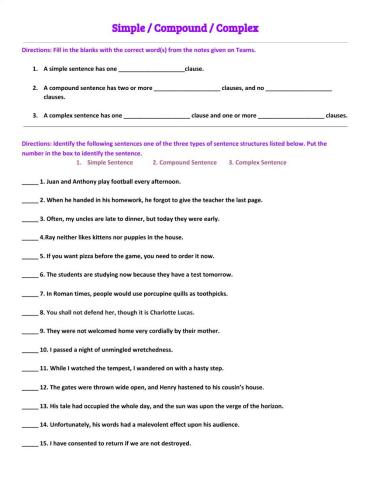 Simple Compound Complex Sentences